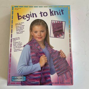 Quincrafts Begin to Knit Craft Kit #17001 Purse Scarf or Doll Blanket New